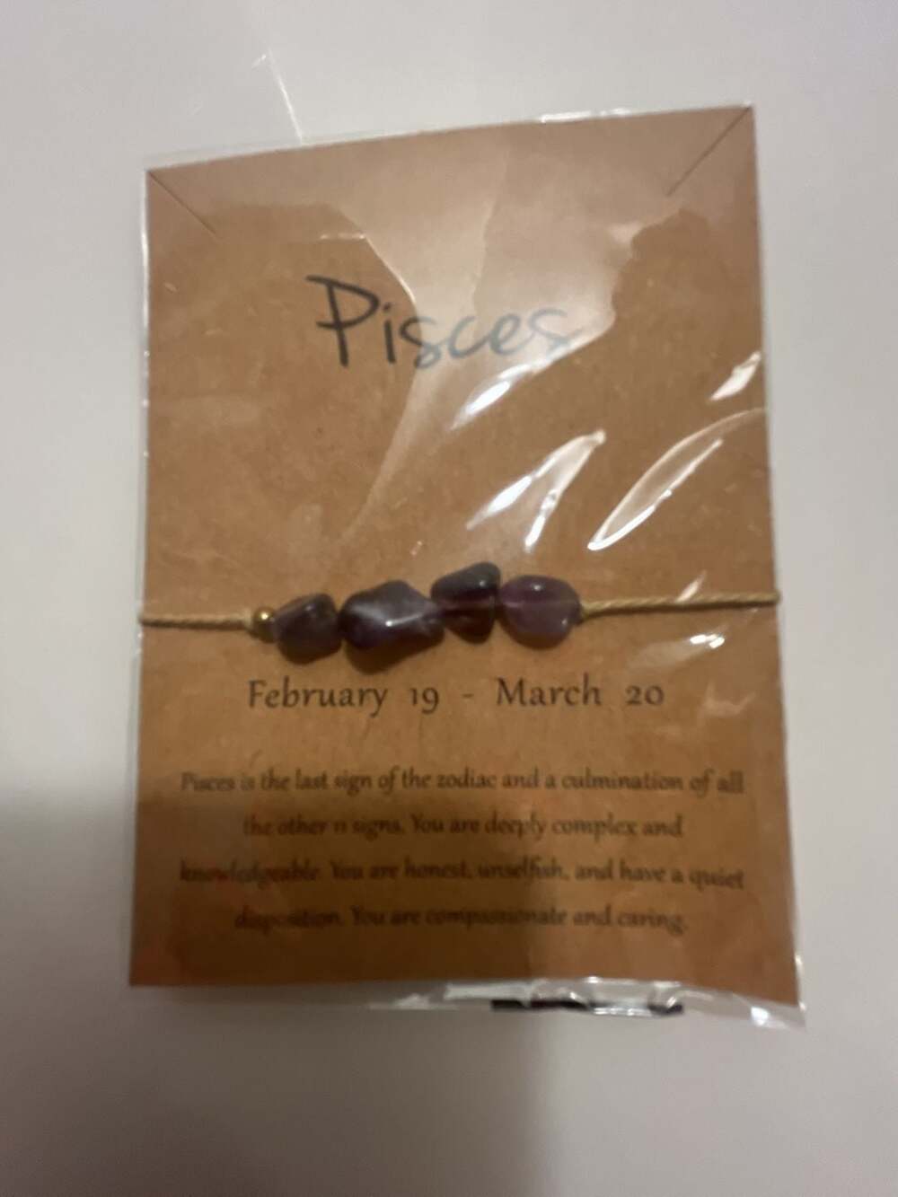 Anklet - Pisces Zodiac Adjustable String with Natural Amethyst Stones
